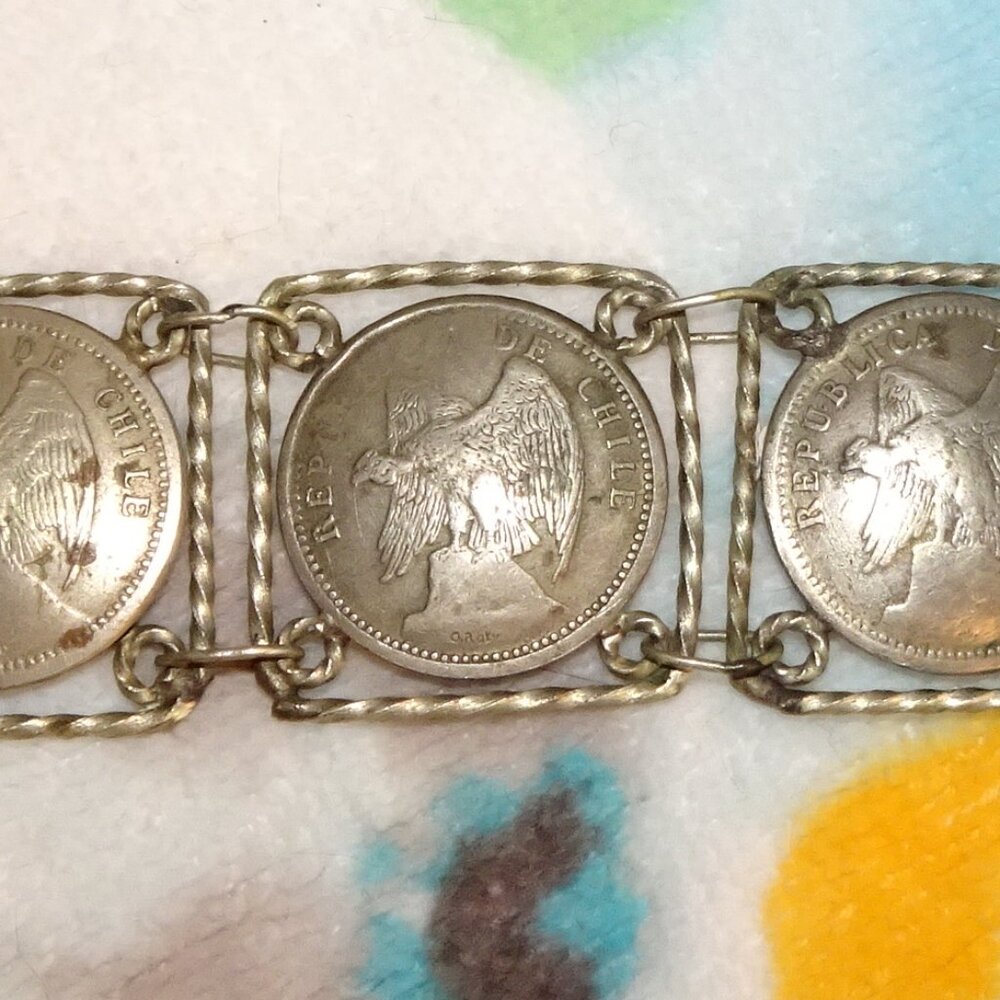 Coin bracelet made with Republic of Chile 20 centavos coins